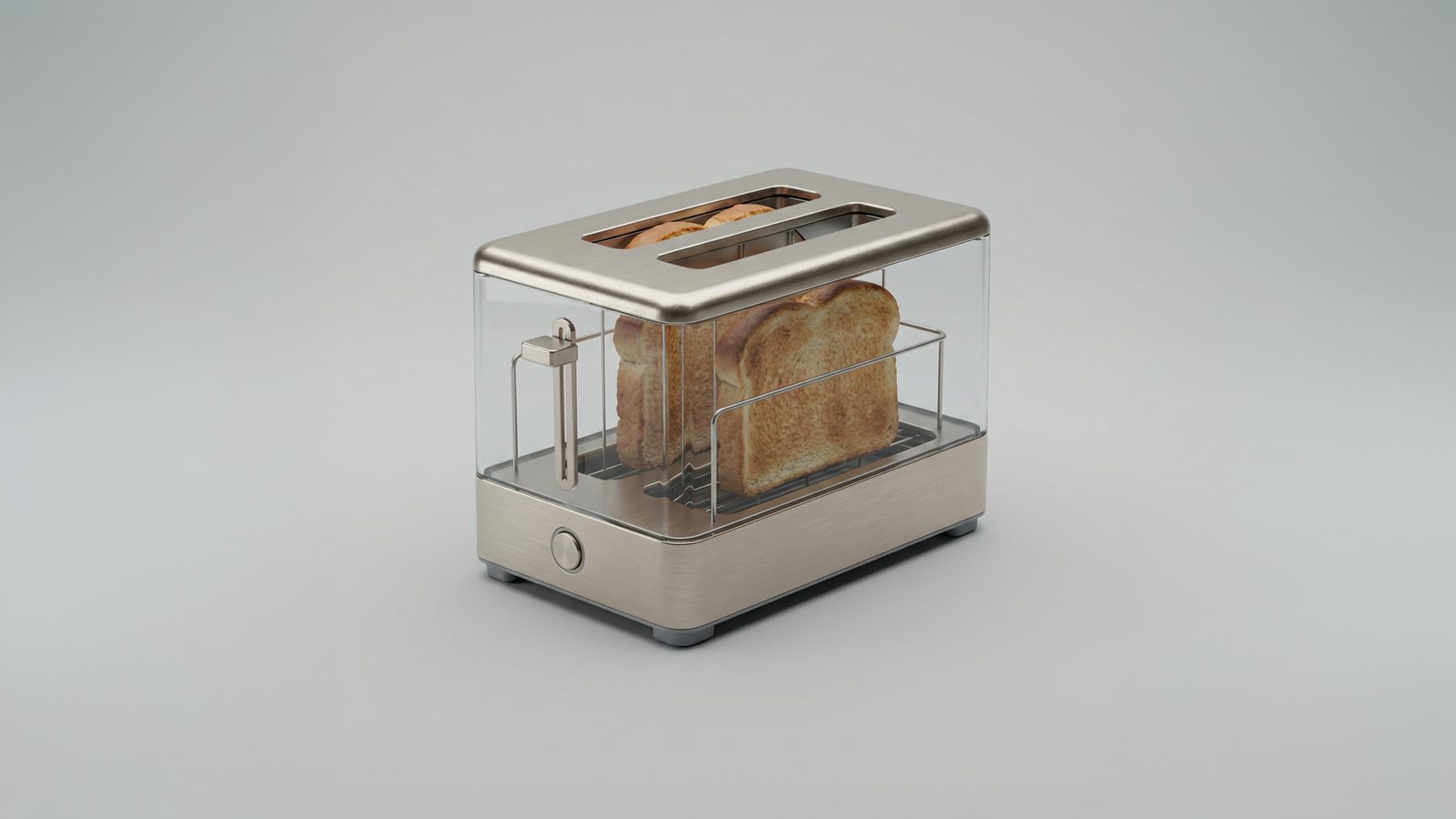 Clarity, a toaster with a clear glass body showing the bread inside